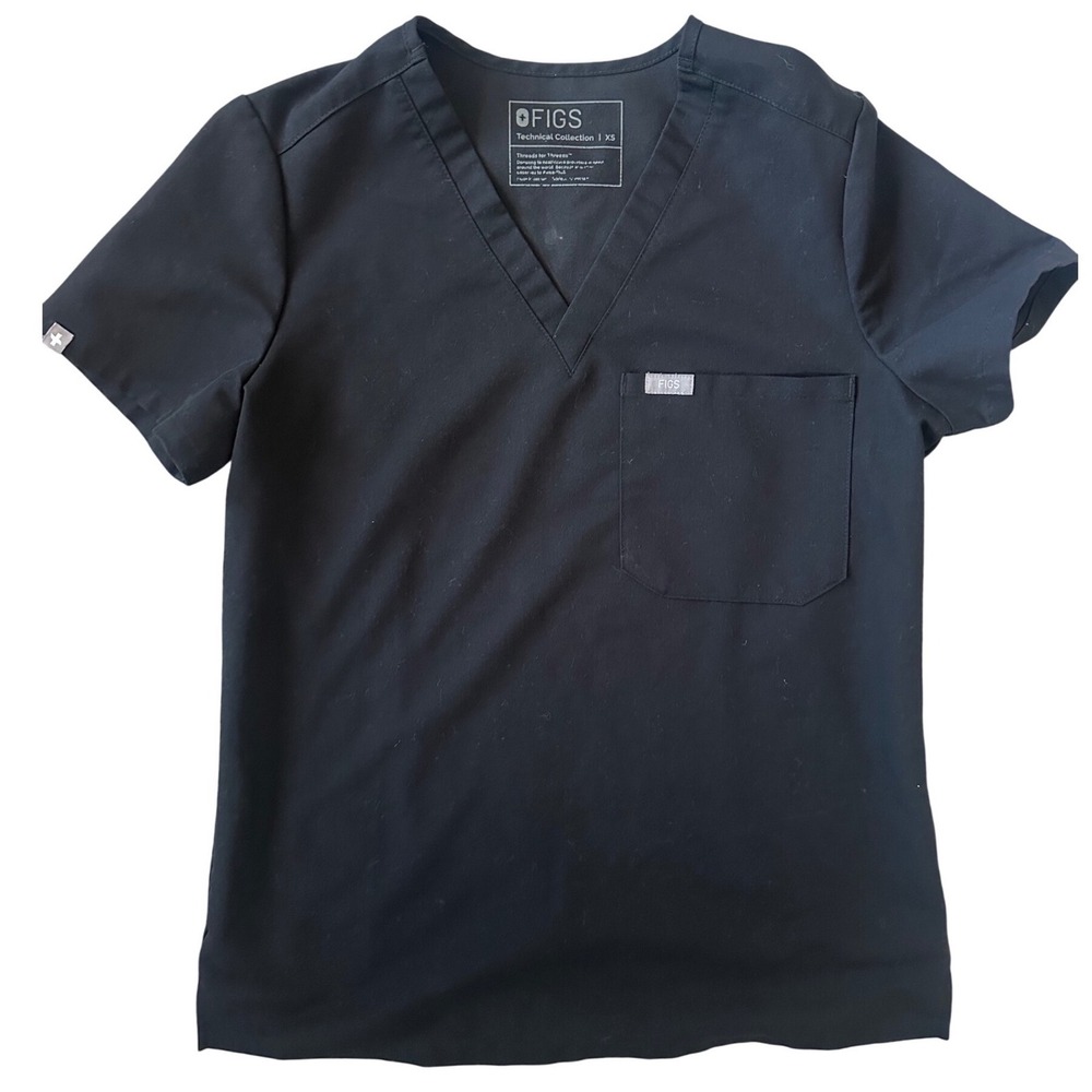 FIGS Technical Collection Black V-Neck Scrub Top One Pocket Mens XS Womens S
